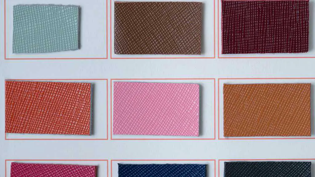 saffiano leather swatch book with various different colors